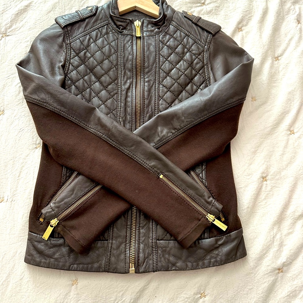 Michael Kors Brown/Chocolate Moto Jacket - 100% Genuine Leather